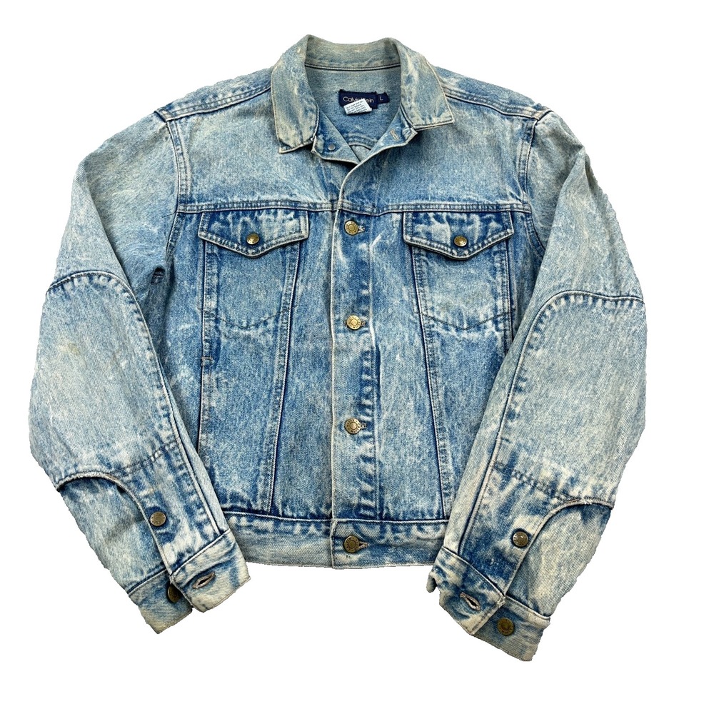 Vintage Calvin Klien Denim Trucker Jacket Men Large 80s 90s Made USA Distressed